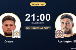 TRỰC TIẾPTrực tiếp Crewe vs Accrington ST: Đội h&igrave;nh xuất ph&aacute;t