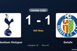 Thống kê trận đấu Tottenham Hotspur 1-1 Getafe: Hai đội chia điểm