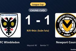 Thống kê trận đấu AFC Wimbledon 1-1 (pen 5-4) Newport County: AFC Wimbledon thắng luân lưu nghẹt thở, giành chiến thắng, đi tiếp