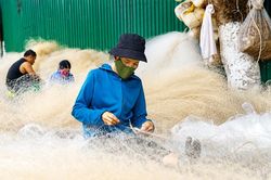 Nghề vá lưới tạo sinh kế cho lao động ven biển