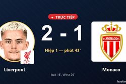 TRỰC TIẾPTrực tiếp Liverpool vs Monaco: Hết hiệp 1, Liverpool dẫn 2-1