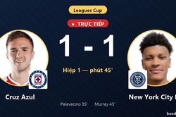 TRỰC TIẾPTrực tiếp Cruz Azul vs New York City FC: Hết hiệp 1, h&ograve;a 1-1