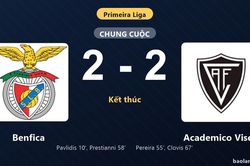 Thống kê trận đấu Benfica 2-2 Academico Viseu: Màn rượt đuổi tỷ số mãn nhãn