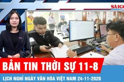 Bản tin thời sự ngày 11-8: Phương án hoán đổi ngày làm việc dịp nghỉ Ngày Văn hóa Việt Nam 2026