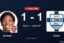 TRỰC TIẾPTrực tiếp Arsenal vs Como: Hết hiệp 1, h&ograve;a 1-1