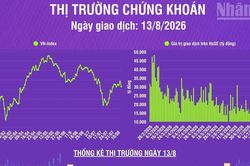 [Infographic] Chứng khoán ngày 13/8: VN-Index giảm 27,55 điểm, khối lượng giao dịch khớp lệnh tăng mạnh 41,5%