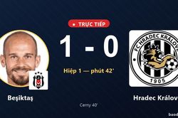 TRỰC TIẾPTrực tiếp Beşiktaş vs Hradec Kr&aacute;lov&eacute;: Hiệp 2 bắt đầu, Beşiktaş dẫn 1-0