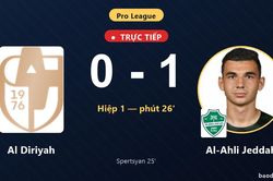 TRỰC TIẾPTrực tiếp Al Diriyah vs Al-Ahli Jeddah: Hiệp 2 bắt đầu, Al-Ahli Jeddah dẫn 1-0