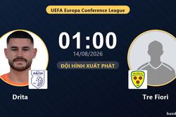 TRỰC TIẾPTrực tiếp Drita vs Tre Fiori: Đội h&igrave;nh xuất ph&aacute;t
