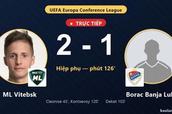 TRỰC TIẾPTrực tiếp ML Vitebsk vs Borac Banja Luka: Bước v&agrave;o loạt lu&acirc;n lưu, ML Vitebsk dẫn 2-1