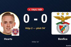 TRỰC TIẾPTrực tiếp Hearts vs Benfica: Hiệp 2 bắt đầu, h&ograve;a 0-0