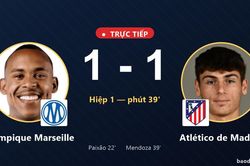 TRỰC TIẾPTrực tiếp Olympique Marseille vs Atl&eacute;tico de Madrid: Hết hiệp 1, h&ograve;a 1-1