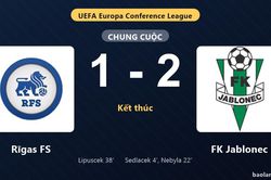 Thống kê trận đấu Rīgas FS 1-2 FK Jablonec: S. Nebyla tỏa sáng, FK Jablonec giành trọn 3 điểm