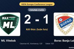Thống kê trận đấu ML Vitebsk 2-1 (pen 2-4) Borac Banja Luka: ML Vitebsk thắng nghẹt thở trên chấm luân lưu