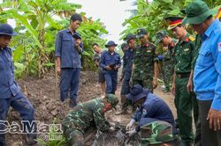 Đội K90 quy tập một hài cốt liệt sĩ tại ấp Bình Minh 2, xã Khánh Hưng