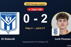 TRỰC TIẾPTrực tiếp KI Klaksvik vs Lech Poznan: Lech Poznan nhân đôi cách biệt