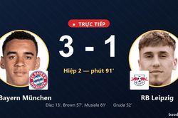 TRỰC TIẾPTrực tiếp FC Bayern M&uuml;nchen vs RB Leipzig: FC Bayern M&uuml;nchen nới rộng c&aacute;ch biệt 3-1
