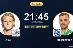 TRỰC TIẾPTrực tiếp Ajax vs Heerenveen: Đội h&igrave;nh xuất ph&aacute;t