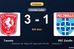Thống kê trận đấu Twente 3-1 PEC Zwolle: Twente ngược dòng ngoạn mục