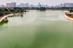 Nhìn từ trên cao hồ điều hòa 717 tỷ đồng phía Tây Bắc Hà Nội