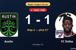 TRỰC TIẾPTrực tiếp Austin vs FC Dallas: Austin gỡ h&ograve;a 1-1