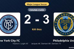 Thống k&ecirc; trận đấu New York City FC 2-3 Philadelphia Union: Philadelphia Union ngược d&ograve;ng ngoạn mục