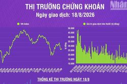 [Infographic] Chứng kho&aacute;n ng&agrave;y 18/8: VN-Index tăng 4,56 điểm, thanh khoản thị trường tăng