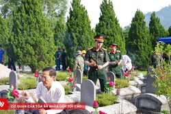 Lấy mẫu sinh phẩm hài cốt liệt sĩ tại nghĩa trang quốc tế Đồng Tâm