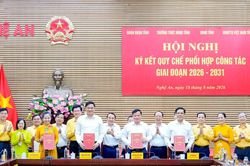 Đo&agrave;n ĐBQH tỉnh, Thường trực HĐND tỉnh, UBND tỉnh v&agrave; Ủy ban MTTQ tỉnh k&yacute; kết Quy chế phối hợp giai đoạn 2026 - 2031