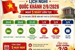 Bộ Nội vụ thông báo lịch nghỉ lễ Quốc khánh năm 2026