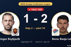 TRỰC TIẾPTrực tiếp Vikingur Reykjavik vs Borac Banja Luka: Vikingur Reykjavik r&uacute;t ngắn c&aacute;ch biệt 1-2