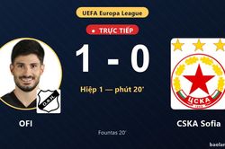 TRỰC TIẾPTrực tiếp OFI vs CSKA Sofia: Hết hiệp 1, OFI dẫn 1-0