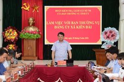 Đo&agrave;n kiểm tra, gi&aacute;m s&aacute;t số 750 của Ban Thường vụ Tỉnh ủy l&agrave;m việc với Ban Thường vụ Đảng ủy x&atilde; Ki&ecirc;n Đ&agrave;i