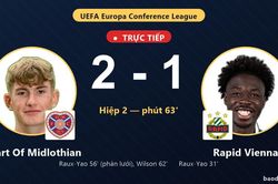 TRỰC TIẾPTrực tiếp Heart Of Midlothian vs Rapid Vienna: Heart Of Midlothian vượt l&ecirc;n dẫn trước