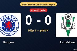 TRỰC TIẾPTrực tiếp Rangers vs FK Jablonec: Hết hiệp 1, hòa 0-0