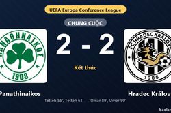 Thống k&ecirc; trận đấu Panathinaikos 2-2 Hradec Kr&aacute;lov&eacute;: M&agrave;n rượt đuổi tỷ số m&atilde;n nh&atilde;n