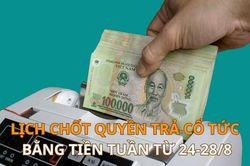 Lịch chốt quyền trả cổ tức bằng tiền tuần tới (từ 24-28/8): SDV trả cổ tức cao nhất 25%