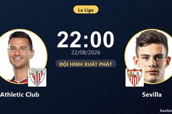 TRỰC TIẾPTrực tiếp Athletic Club vs Sevilla: Đội h&igrave;nh xuất ph&aacute;t