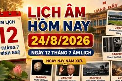 Lịch âm hôm nay 24/8/2026: Ngày 12 tháng 7 có gì đặc biệt?