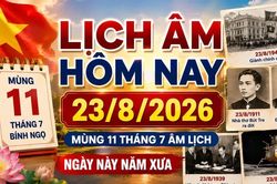 Lịch âm hôm nay 23/8/2026: Giờ đẹp và ngày này năm xưa