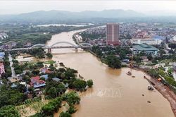 Ảnh hưởng bão số 4: Mực nước sông Cầu tại Trạm Đáp Cầu vượt báo động II