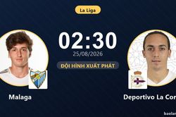 TRỰC TIẾPTrực tiếp Malaga vs Deportivo La Coruna: Đội hình xuất phát
