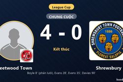 Thắng đậm Shrewsbury 4-0, Fleetwood Town gi&agrave;nh v&eacute; đi tiếp tại League Cup
