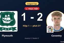 TRỰC TIẾPTrực tiếp Plymouth vs Coventry: Plymouth rút ngắn cách biệt 1-2