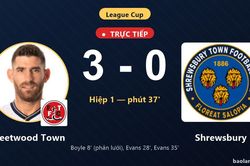 TRỰC TIẾPTrực tiếp Fleetwood Town vs Shrewsbury: Hiệp 2 bắt đầu, Fleetwood Town dẫn 3-0