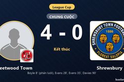 Thắng đậm Shrewsbury 4-0, Fleetwood Town đi tiếp v&agrave; tiễn đối thủ rời League Cup