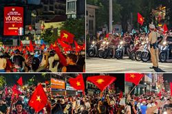 Biển người đổ ra đường mừng chiến thắng, C&ocirc;ng an H&agrave; Nội lặng thầm giữ nhịp b&igrave;nh y&ecirc;n