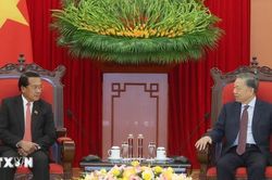 Tổng B&iacute; thư, Chủ tịch nước tiếp Chủ nhiệm Ban Kiểm tra Trung ương L&agrave;o