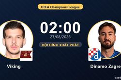 TRỰC TIẾPTrực tiếp Viking vs Dinamo Zagreb: Đội h&igrave;nh xuất ph&aacute;t