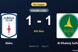 Thống kê trận đấu Abha 1-1 Al Khaleej Saihat: Hai đội chia điểm